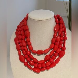 ❤️Red Beaded Multi-Strand Statement Necklace